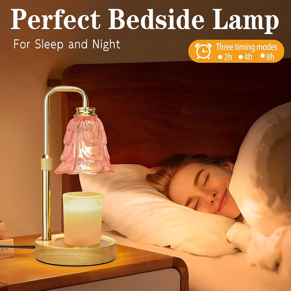 Candle Warmer Lamp with Timer Dimmer, Adjustable Height Pink Tulip Design, Flame-Free Safe for Home Decor and Gifts