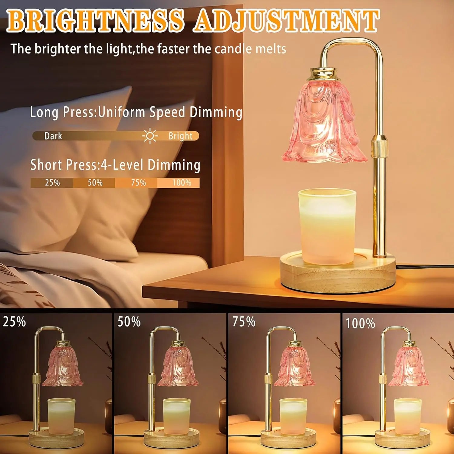 Candle Warmer Lamp with Timer Dimmer, Adjustable Height Pink Tulip Design, Flame-Free Safe for Home Decor and Gifts