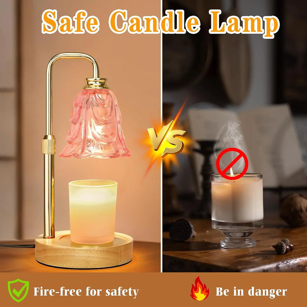 Candle Warmer Lamp with Timer Dimmer, Adjustable Height Pink Tulip Design, Flame-Free Safe for Home Decor and Gifts